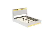 Artiss Bed Frame Gas Lift LED Beds Base Platform White PVC Leather Storage Headboard - Double