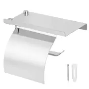 Bathroom Wall Mounted Stainless Steel Toilet Roll Paper Rack Tissue Storage Holder with Phone Shelf