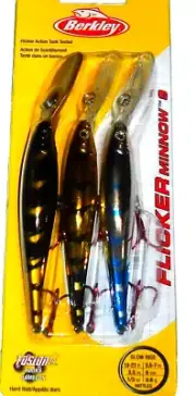 Berkley #9 Flicker Minnow Crankbait (3-Pack-Black-Gold-Blue Lightning)