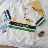在飛比找蝦皮商城精選優惠-日系miki兒童拼色彩條翻領polo短袖T恤 兒童短袖上衣 