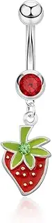 [Niaspi] 14G Cute Strawberry Dangle Belly Button Rings for Women Stainless Steel Red CZ Enamel Fruit Belly Rings Belly Navel Piercing Jewelry, 20g, Stainless Steel, no gemstone