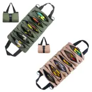 Canvas Tool Roll Up Bag Wrench Roll Pouch with 6 Zipper Pockets Hanging GrCZT