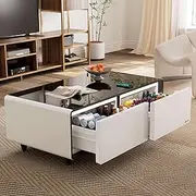 51" Smart Coffee Table with Fridge and Bluetooth Speakers Walnut (White)