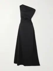 [STAUD] STAUD - Phare Draped One-shoulder Cotton-blend Poplin Maxi Dress - Black - US12 US 12 Black
