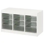 TROFAST storage combination with boxes, white/light green-grey, 99x44x56 cm