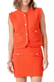 English Factory Fringe Detail Knit Vest in Orange Red at Nordstrom, Size Medium