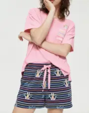 NEW PETER ALEXANDER PINK PETER RABBIT TOP & RAINBOW SHORTS PJ SET XS RRP$129.90