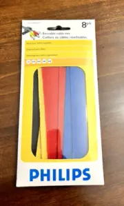 Philips 8 ct Cable Ties Hook & Loop 6" x 1" Nylon NEW Rainbow Bundling Cord