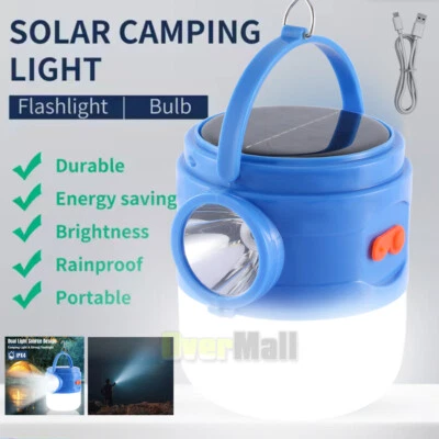 Portable Solar LED Flashlight Camping Tent Light Lantern Work Lamp Rechargeable