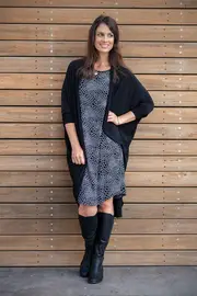 Honeycomb Print Shift Dress--Y-40968-BW