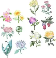 AKOOSY 12Pcs Flower Embroidered Patches Mixed Styles DIY Decorative Appliques for Clothes Bags Crafts Easy Embroidery Decorations with Vibrant Colors and Patterns