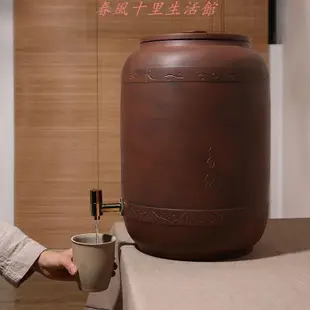云南建水紫陶儲水缸儲水罐兩用水龍頭家用抽水式陶瓷凈水缸小水缸現貨熱銷-