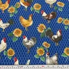 Vintage Sharon Kessler Chickens & Chicken Wire on Blue Cotton by the HALF YARD