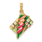 14K Yellow Gold 3-D Sushi Plate W/Enamel Charm