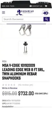 New MSA V-EDGE™ 10192009 Leading Edge Web Twin Leg Personal Fall Limiter