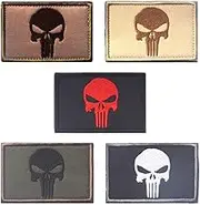 5 Pcs Punisher Tactical Patch Military Army Skull Shoulder Armband Patches Full Embroidered Sew on Fabric Patch for Cap Bag Jackets Clothes Bags with Hook Loop Backing Decorative Appliques