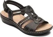 [Clarks] Women's Leisa Janna Sandal, Black Leather, 5