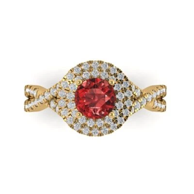 1.3Ct Round Cut Natural Garnet Gold Halo Engagement Promise Wedding Bridal Ring