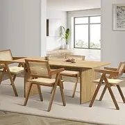 Oikiture Modern Wooden Dining Set – 180cm Walnut Rectangular Table with 4 Matching Chairs for Dining Room or Kitchen