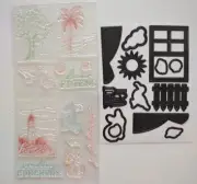 Diamond Press Summer Window View Stamp & Die Set NEW Lighthouse Dog Palm Tree