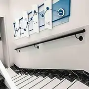Industrial Metal Stairs Handrail Kit, Wall Mount Wrought Iron Banister Hand Rail, Drsyffsup Indoor Outdoor Stair Railing Safety Grab Bars for Garage, Loft, Basement, Porch Step(6.6ft/200cm)