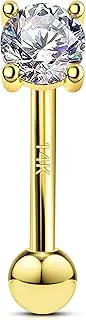 [OUFER] Rook Piercing Jewelry, 14K Solid Gold Eyebrow Rings, Curved Barbell 16G, Clear CZ Eyebrow Piercing Jewelry, Daith Rook Earrings for Women Men