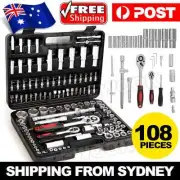 108PCS Tool Kit Socket Hand Set Ratchet Spanner 1/2" & 1/4" Metric Wrench Driver