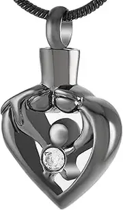 BIAIHQIE Family Cremation Necklace for Loved Ones Keepsake Memorial Urn Pendant Stainless Steel Remembrance Jewelry for Ashes-Black