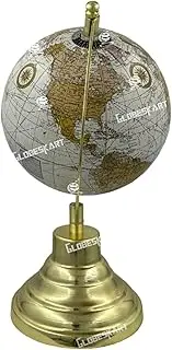 Educational/Antique Globe with Brass Antique Arc and Base/World Globe/Home Decor/Office Decor/Gift Item / 8 inches (Ruff Off White)