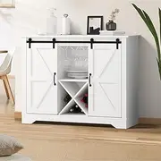 Oikiture Sideboard Buffet Cabinet with Two Silding Doors Cup Holder and Wine Rack Storage Cabinet Cupboard Organizer for Home Kitchen Entryway White