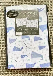 Cynthia Rowley Set of 2 Standard Size Pillowcases Halloween Witch Wizard Hat NEW