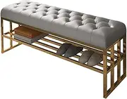 Entryway Shoe Bench Storage Bench End of Bed Bench Shoe Rack Bench, Luxury Entrance Stainless Steel Shoe Changing Stool, Leather Sofa and Stool, Modern Bedroom Bed End Stool Bench