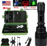 10000Lm Red+Green+White Zoom Hunting Air Torch Lights Scope Mount Lamp