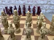 Viking Red-Ivory Chess Set By Berkeley Chess-Include Wooden Board-Impressive.