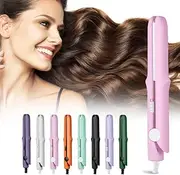 2 in 1 Mini Dual Purpose Curling Iron, 2025 Upgraded Mini Curling Wand & Flat Iron Hair Straightener, Portable Mini Wave Hair Curling Iron Mini Curling Wand for Short and All Hair Types (Pink)