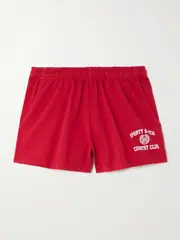 [Sporty & Rich] Sporty & Rich - Varsity Printed Cotton-jersey Shorts - Red - x small x small Red