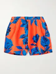 [AZ FACTORY] AZ FACTORY - Floral-print Pleated Twill Shorts - Orange - FR 34 FR 34 Orange