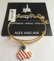 New Disney Alex and Ani Mickey Mouse Icon American Flag Gold Bangle Bracelet