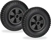 Relaxdays Wheelbarrow Wheel 2.50-4, Set of 2, Solid Rubber Wheel, Plastic, Spare Wheelbarrow, Puncture-Proof, 80 kg, Black