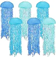 6Pcs Jellyfish Paper Lantern Set Decorative Blue Purple Pink Mermaid Theme Paper Lamp Gradient Colorful Jellyfish Hanging Lantern Reusable Sea Party Paper Lantern for Birthday Party (Style 1)