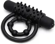 Lovehoney Bionic Bullet Vibrating Cock Ring - Textured Silicone Double Penis Ring - 5 Function Bullet Vibrator - Waterproof - Black