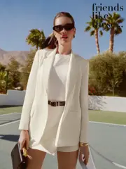 Friends Like These Ivory Petite Single Breasted Linen Blend Tailored Blazer (AT5961) | $113
