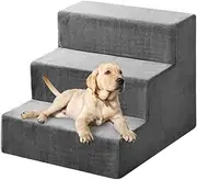 EZONEDEAL Pet Ramp Memory Foam Dog 3 Steps Stairs Adjustable Steps for a Puppy, Small or Medium Dog Portable Ladder for High Beds Light Grey for Bed