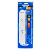 The Brute Power Co 1m Cord/Cable 10A Power Board 4 Sockets/2 USB Ports Outlet