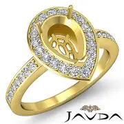 Halo Pear Shape Semi Mount Diamond Engagement Ring 18k Yellow Gold 1 Carat.
