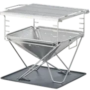 Mobi Garden Camping Fire Pit Grill - Multifunctional Stainless Steel Foldable Fireplace for Outdoor Cooking & Heating - GREY