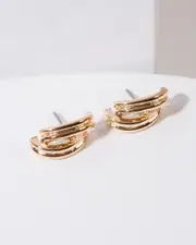 Gold Cross Over Round Stud Earrings