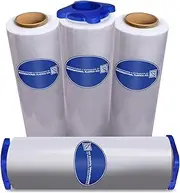 International Plastics Co. 80 Gauge Plastic Stretch Film/Wrap with Tension Handles 1500ft 800% Stretch Clear Cling Durable Adhering Packing Moving Packaging Heavy Duty Shrink (Clear, 4 Pack - 18")