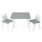 Costway Table & 2 Chair Set Wooden Activity Play Desk Arts Crafts Study Dining Grey