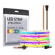 Waterproof COB LED Strip Light, RGB Intelligent IC Strip 16ft 5M DC24V Flexible LED Tape Light WS2811 Addressable RGB Ribbon Suitable Party/Home DIY Lighting P